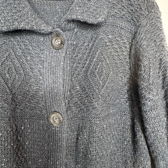 J Jill Womens Navy Longline Sweater Cardigan Sz L Textured Chunky Cabin Winter - Picture 7 of 11